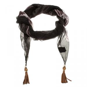 Pre Owned Gucci Brown Printed Sheer Silk Chiffon Bamboo Tassel Detail Square Scarf