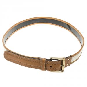 مملوكة مسبقًا حزام غوتشي حواف جلد وكانفاس بيج فاتح/ بني فاتح 90 سم