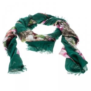 Gucci Multicolor GG Pattern Blooms Print Modal and Silk Scarf 