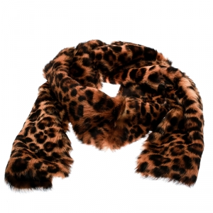 مملوكة مسبقًا Gucci Brown Animal Printed Guccissima Silk Lined Rabbit Fur Scarf