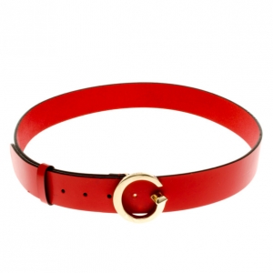 Pre Owned Gucci G Buckle Red Leather Belt 100 CM