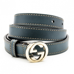 Pre Owned Gucci Blue Leather Interlocking G Buckle Belt Size 85