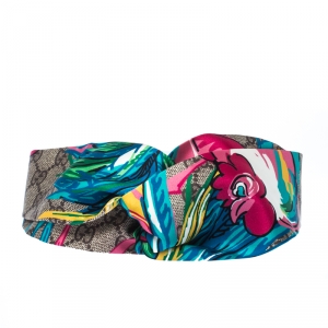 Pre Owned Gucci Multicolor Monogram and Floral Print Silk Twisted Headband 