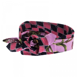 Pre Owned Gucci Rosa Garden Chains Print Silk Headband M
