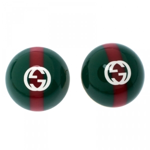 مملوكة مسبقًا Gucci Red and Green Enamel Vintage Web Stud Earrings