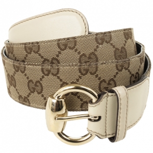 Pre Owned Gucci Beige Guccissima Canvas Belt with Horsebit Buckle 97.5 CM