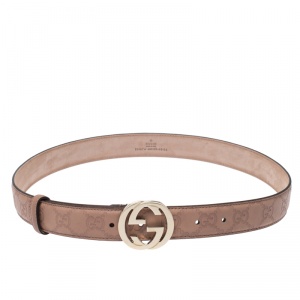 مملوكة مسبقًا Gucci Pink Guccissima Leather Interlocking GG Belt Size 90CM