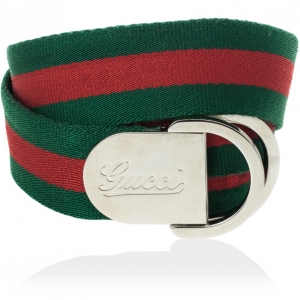 Pre Owned Gucci Signature Web Belt With Engraved Gucci Script Logo &amp; D Ring Buckle 110 CM
