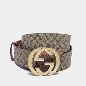 Pre Owned Gucci Beige GG Supreme Star Canvas Interlocking GG Buckle Belt Size 95CM