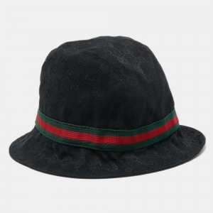 Gucci Black Web Detail GG Canvas Bucket Hat S