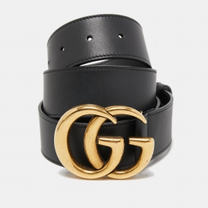 Gucci Black Leather GG Marmont Buckle Belt 90CM 