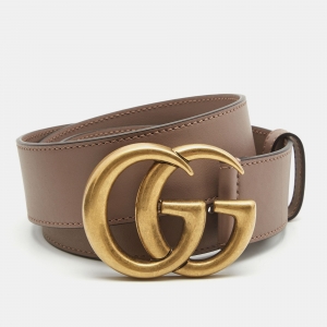 Pre Owned Gucci Beige Leather GG Buckle Belt 85CM