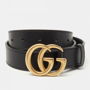 Gucci Black Leather GG Marmont Buckle Belt 75CM