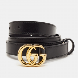 Gucci Black Leather GG Marmont Buckle Belt 75CM