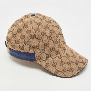 Pre Owned Gucci Beige/Blue Monogram Web Canvas Baseball Hat L