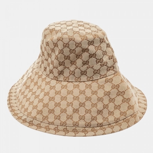 Gucci Beige GG Canvas Wide Brim Hat M