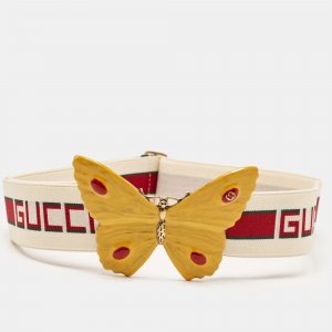Gucci Cream Elastic Band Butterfly Buckle Belt 75CM