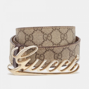 Gucci Beige GG Supreme Canvas and Leather Logo Belt 90CM