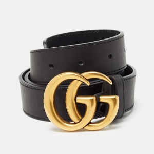 Pre Owned Gucci Black Leather GG Marmont Buckle Belt 85CM