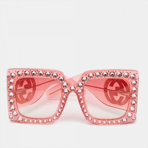 Gucci Pink Gradient GG0145S Crystals Oversized Sunglasses