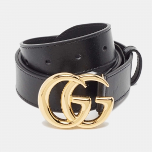 Pre Owned Gucci Black Leather GG Marmont Belt 85 CM