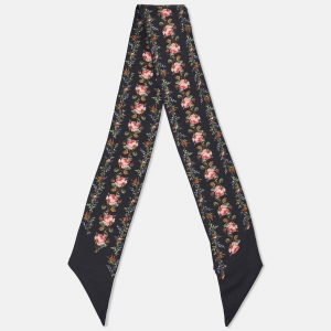 Gucci Black Rose Print Silk Bandeau Scarf