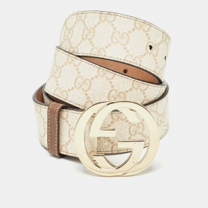 مملوكة مسبقًا Gucci Beige GG Supreme Canvas Interlocking G Buckle Belt 90CM