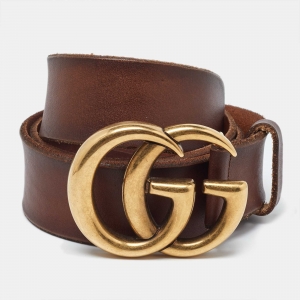 Gucci Brown Leather GG Marmont Buckle Belt 80CM