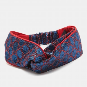 Gucci Blue/Red Metallic Lurex Silk GG Supreme Headband
