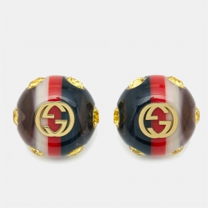 Gucci GG Resin Crystals Gold Tone Earrings