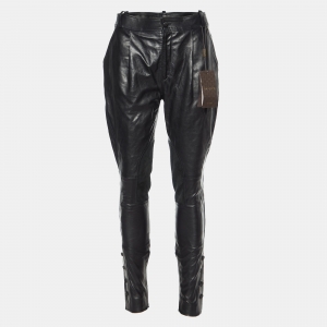 Pre Owned Gucci Black Leather Button Detail Pants S