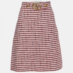 Pre Owned Gucci Multicolor Tweed Logo Detailed Pencil Skirt L