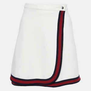 Pre Owned Gucci Off-White Contrast Trimmed Wrap Mini Skirt XL