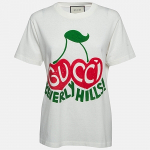Gucci Cream Beverly Hills Cherry Print Cotton T-Shirt M