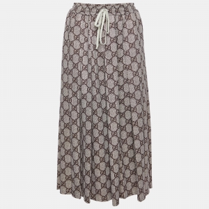Pre Owned Gucci Beige Guccissima Printed Knit Pleated Midi Skirt S