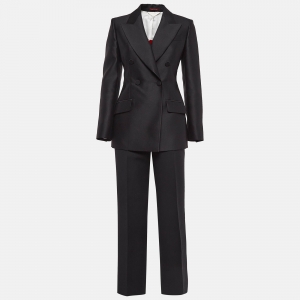 Pre Owned Gucci Black Gabardine Double Breasted Pants Suit S/L