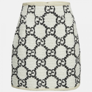 Gucci White/Black GG Interlocking Tweed Mini Skirt M