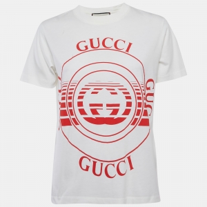 Gucci White Disk Print Cotton Half Sleeve T-shirt XS