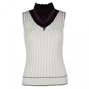 Gucci Beige Contrast Trim Detail Cable Knit Sleeveless Sweater S