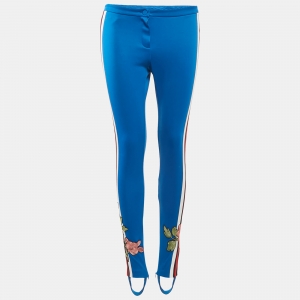 Gucci Blue Floral Applique Jersey Stirrup Trousers XS
