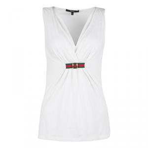 Gucci White Web Buckle Detail Sleeveless Top L