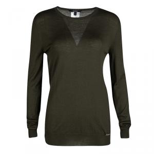 Pre Owned Gucci Deep Olive Green Wool Long Sleeve Sweater L