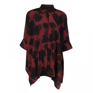 Gucci Maroon and Black Abstract Heart Printed Silk Asymmetric Tunic M