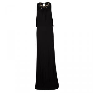 Gucci Black Embellished Neck Draped Sleeveless Gown M