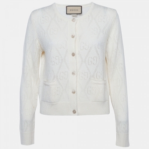 مملوكة مسبقًا Gucci Beige GG Pointelle Knit Cardigan L