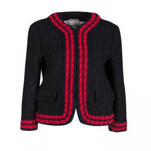 Pre Owned Gucci Black Textured Knit Contrast Trim Jacket M