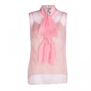 Gucci Pink Organza Bow Detail Sleeveless Blouse M