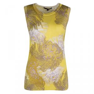 Gucci Mustard Yellow Floral Printed Knit Sleeveless Top M