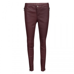 Gucci Burgundy Stretch Leather Zip Detail Leggings M