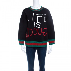 Pre Owned Gucci Black Jersey Lurex Web Trim Detail Ghost Sweatshirt M